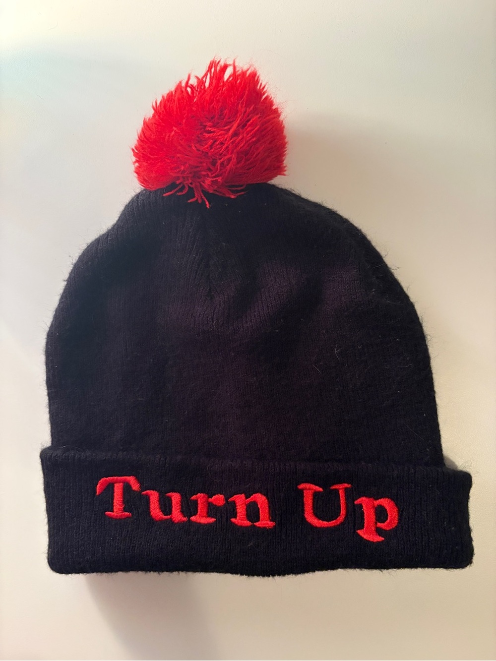 Turn Up Kids Pom Beanie - Black with Red Pom